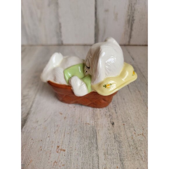 Vintage sleeping ceramic Easter bunny barrel home decor spring white unique - Picture 4 of 7